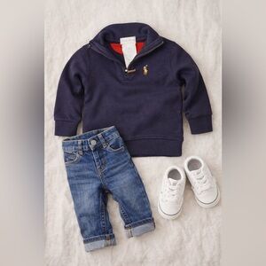 Ralph Lauren Baby Navy Quarter Zip Pullover Pony Logo 6M Preppy Classic